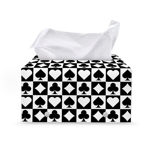 Black And White Playing Card Suits Print Leather Tissue Box Cover
