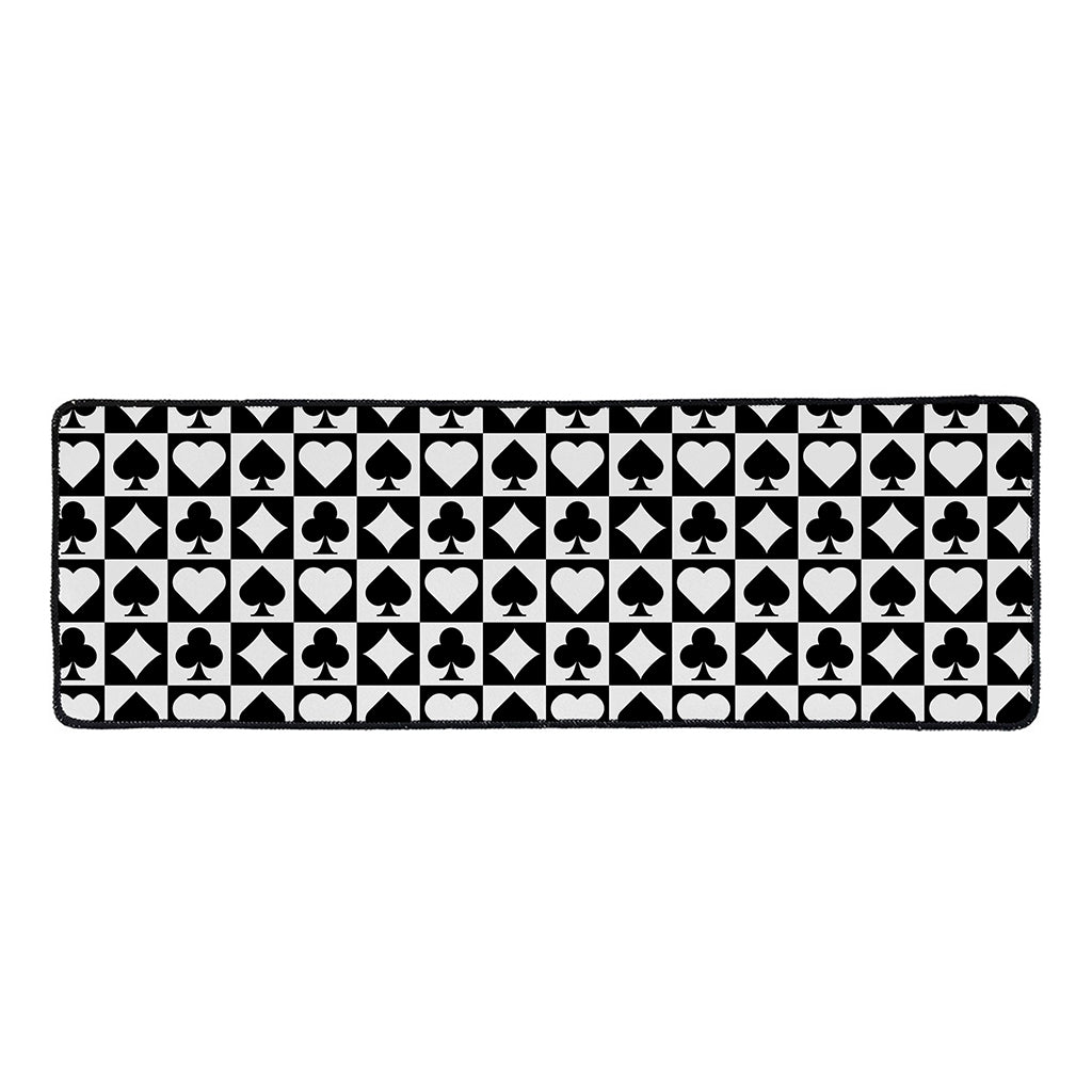 Black And White Playing Card Suits Print Long Kitchen Mat