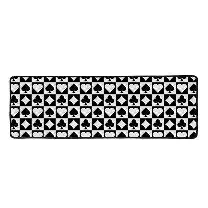 Black And White Playing Card Suits Print Long Kitchen Mat
