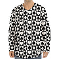 Black And White Playing Card Suits Print Long Sleeve Baseball Jersey