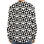 Black And White Playing Card Suits Print Long Sleeve Baseball Jersey