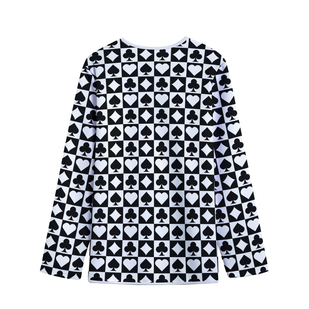 Black And White Playing Card Suits Print Long Sleeve Short Coat