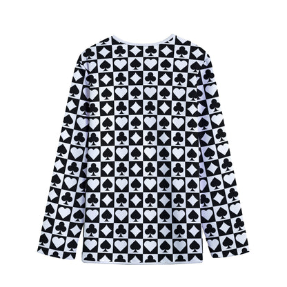 Black And White Playing Card Suits Print Long Sleeve Short Coat