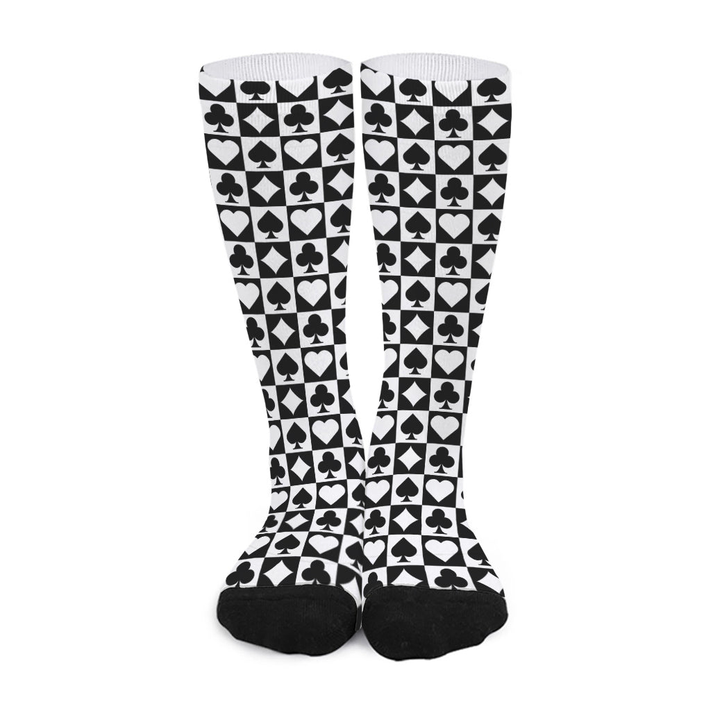 Black And White Playing Card Suits Print Long Socks