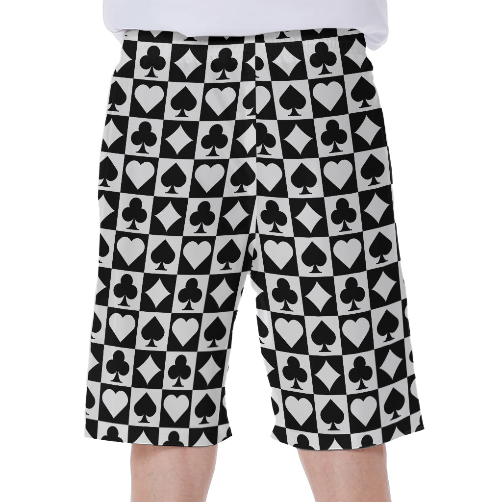 Black And White Playing Card Suits Print Men's Beach Shorts