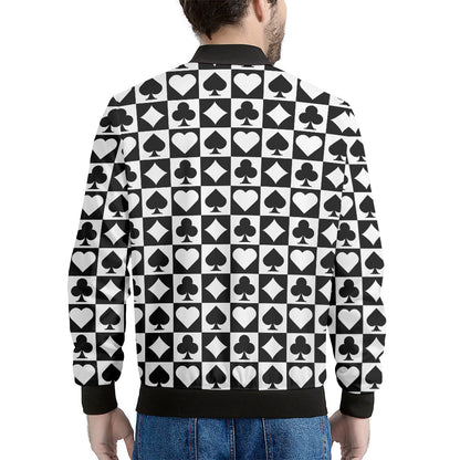 Black And White Playing Card Suits Print Men's Bomber Jacket