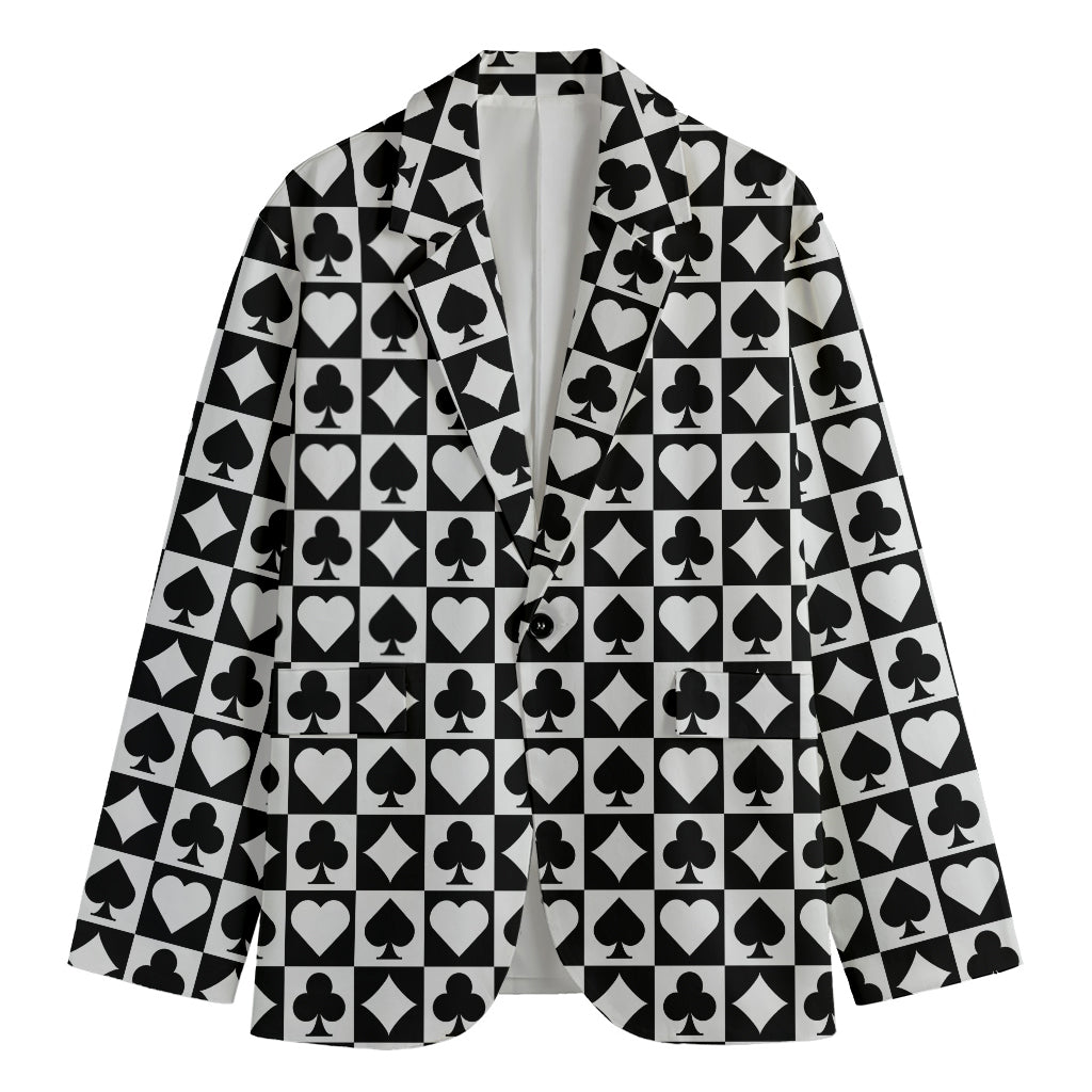 Black And White Playing Card Suits Print Men's Cotton Blazer