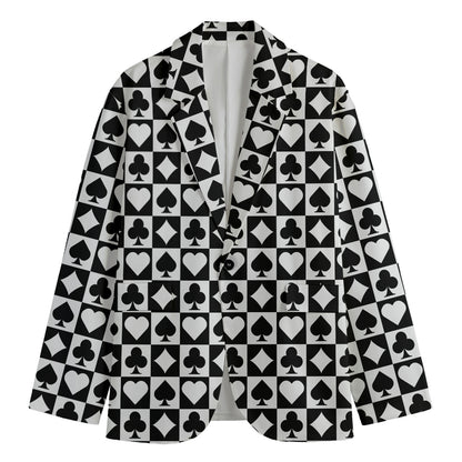 Black And White Playing Card Suits Print Men's Cotton Blazer