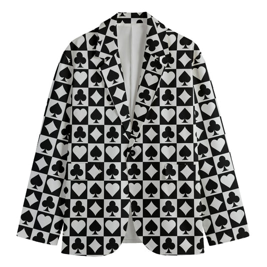 Black And White Playing Card Suits Print Men's Cotton Blazer