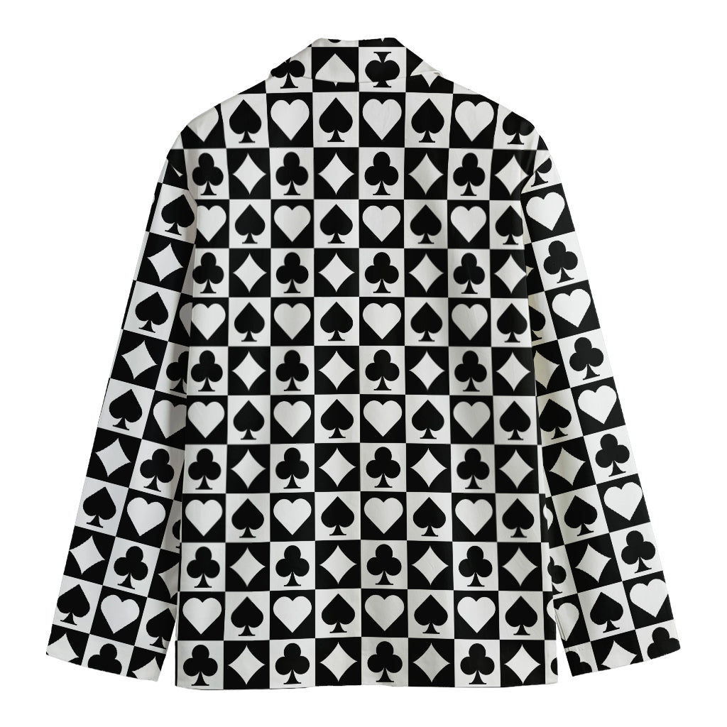 Black And White Playing Card Suits Print Men's Cotton Blazer