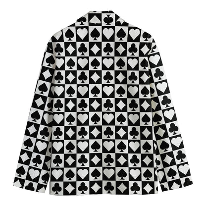 Black And White Playing Card Suits Print Men's Cotton Blazer