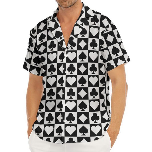 Black And White Playing Card Suits Print Men's Deep V-Neck Shirt