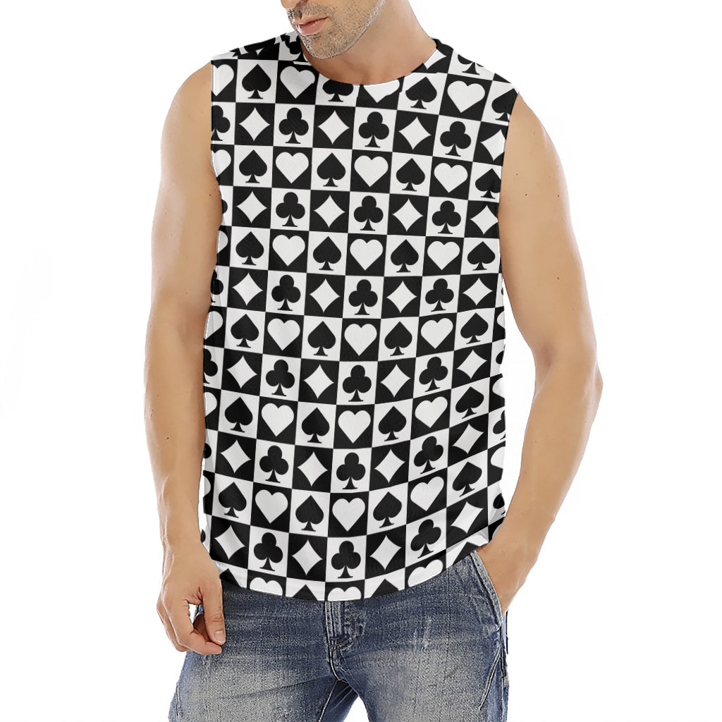 Black And White Playing Card Suits Print Men's Fitness Tank Top