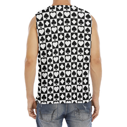 Black And White Playing Card Suits Print Men's Fitness Tank Top