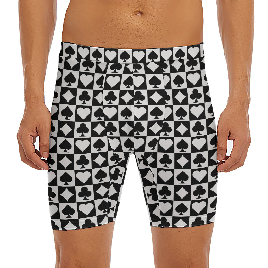 Black And White Playing Card Suits Print Men's Long Boxer Briefs