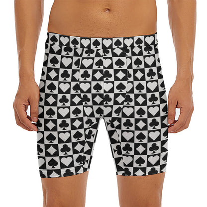 Black And White Playing Card Suits Print Men's Long Boxer Briefs