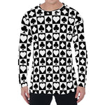 Black And White Playing Card Suits Print Men's Long Sleeve T-Shirt