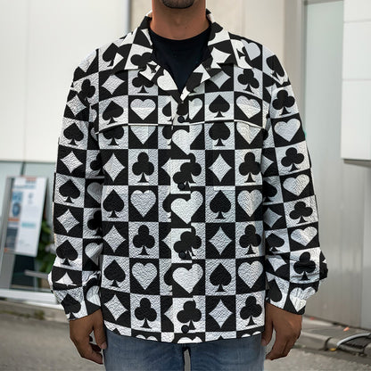Black And White Playing Card Suits Print Men's Shirt Jacket