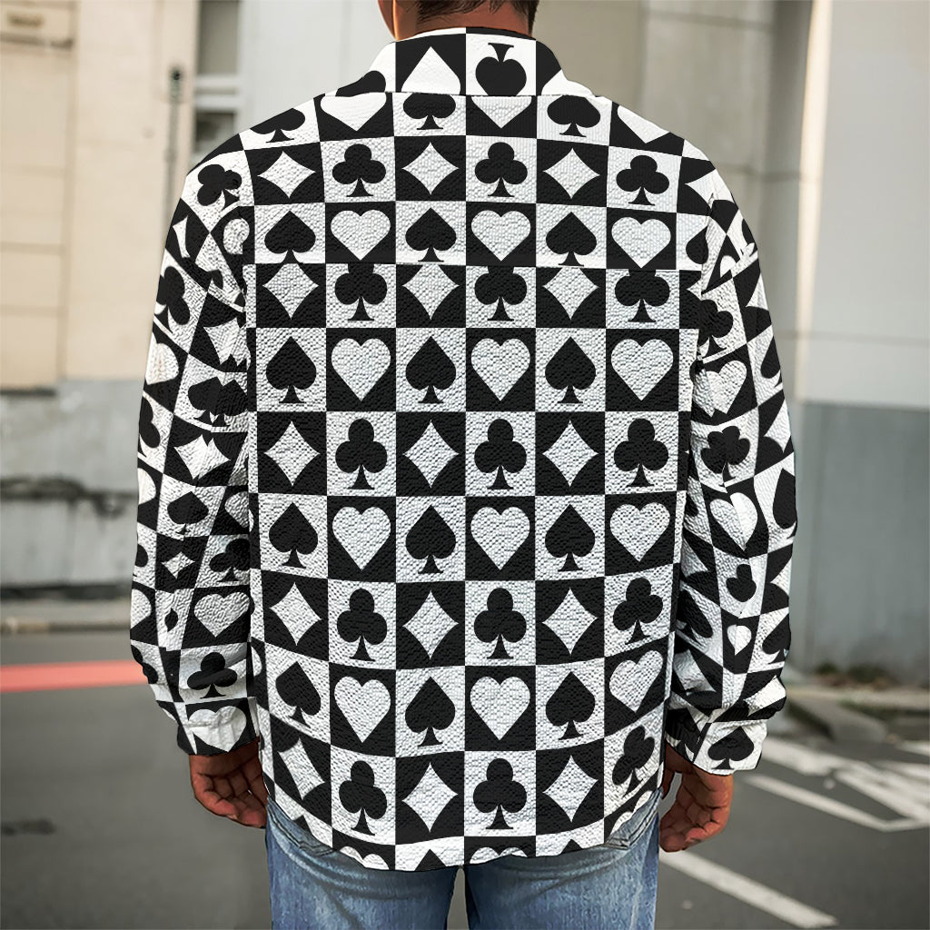 Black And White Playing Card Suits Print Men's Shirt Jacket