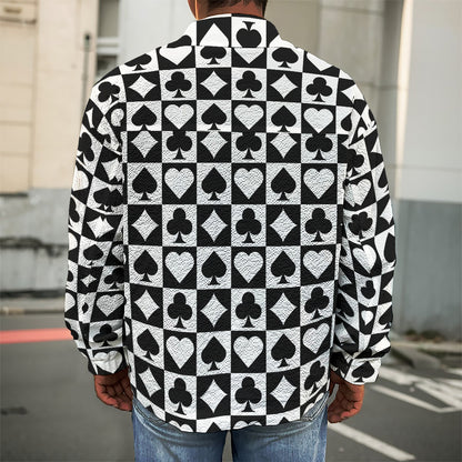 Black And White Playing Card Suits Print Men's Shirt Jacket