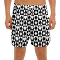 Black And White Playing Card Suits Print Men's Split Running Shorts