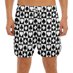 Black And White Playing Card Suits Print Men's Split Running Shorts