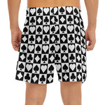Black And White Playing Card Suits Print Men's Split Running Shorts