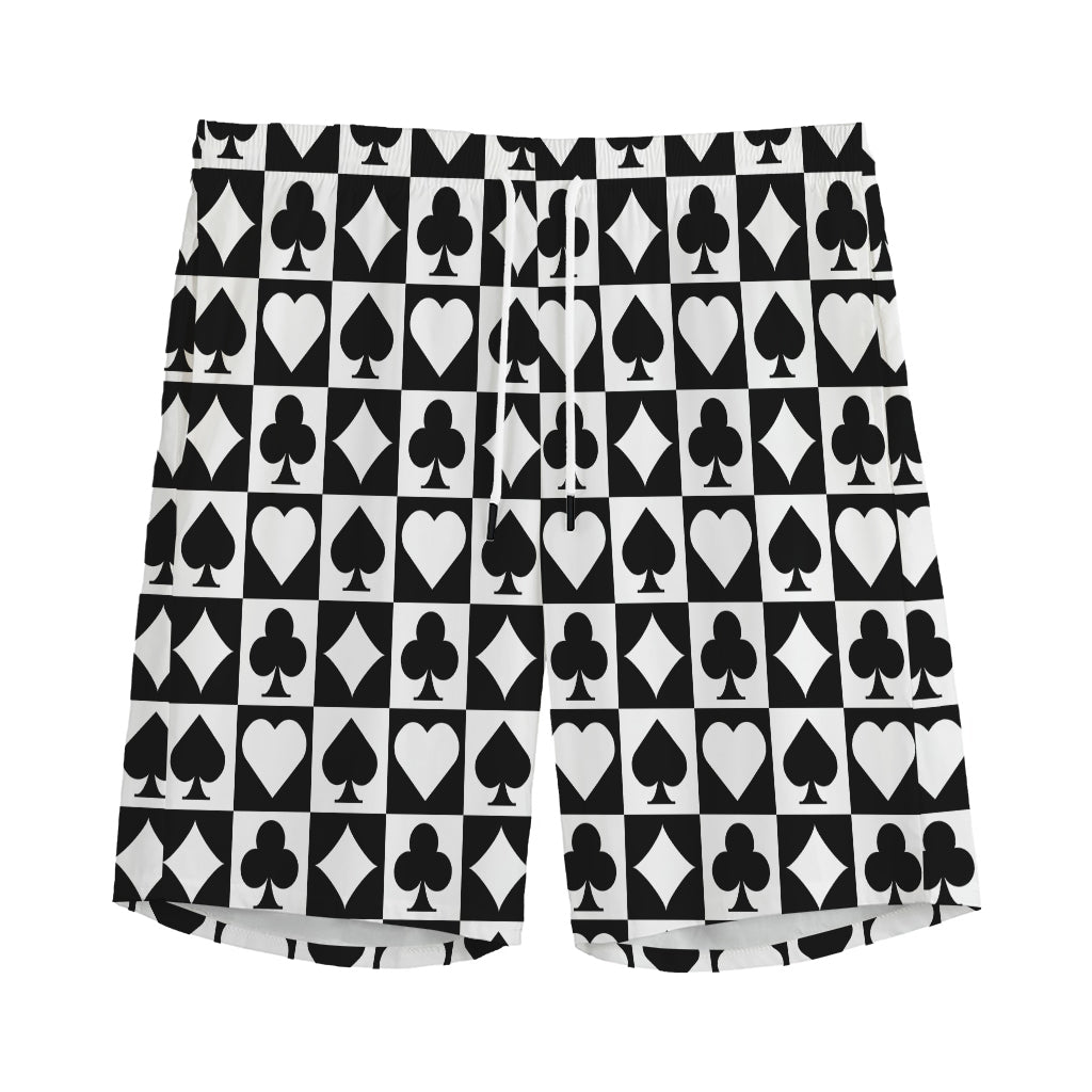 Black And White Playing Card Suits Print Men's Sports Shorts