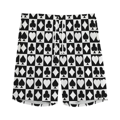 Black And White Playing Card Suits Print Men's Sports Shorts