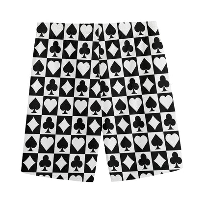 Black And White Playing Card Suits Print Men's Sports Shorts