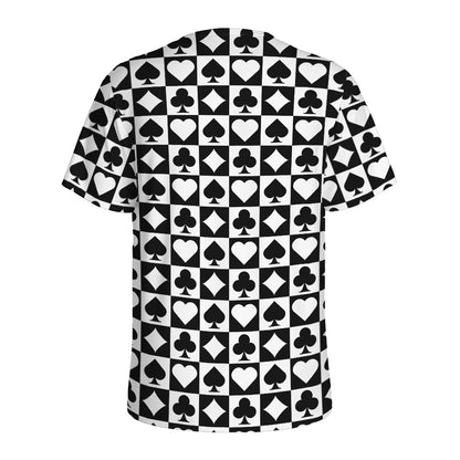 Black And White Playing Card Suits Print Men's Sports T-Shirt
