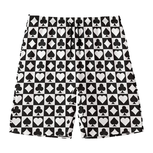 Black And White Playing Card Suits Print Men's Swim Trunks