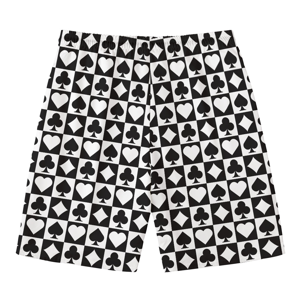 Black And White Playing Card Suits Print Men's Swim Trunks