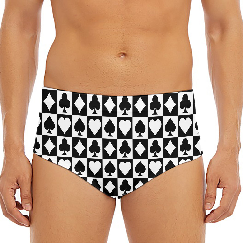 Black And White Playing Card Suits Print Men's Triangle Swim Briefs