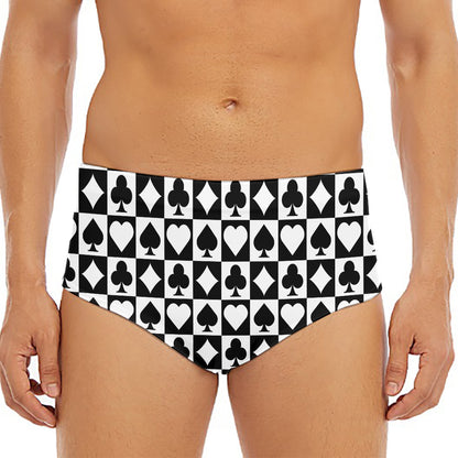 Black And White Playing Card Suits Print Men's Triangle Swim Briefs