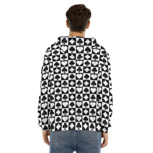 Black And White Playing Card Suits Print Men's Velvet Pullover Hoodie