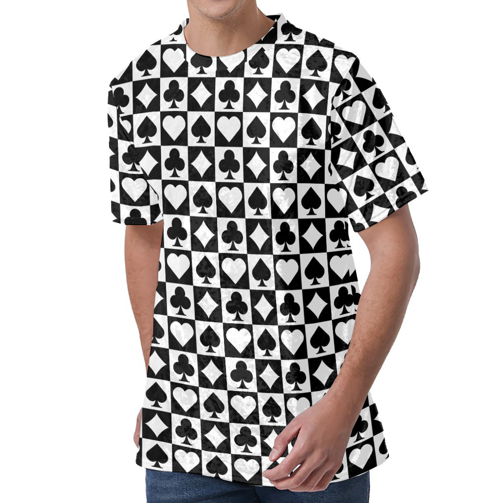 Black And White Playing Card Suits Print Men's Velvet T-Shirt