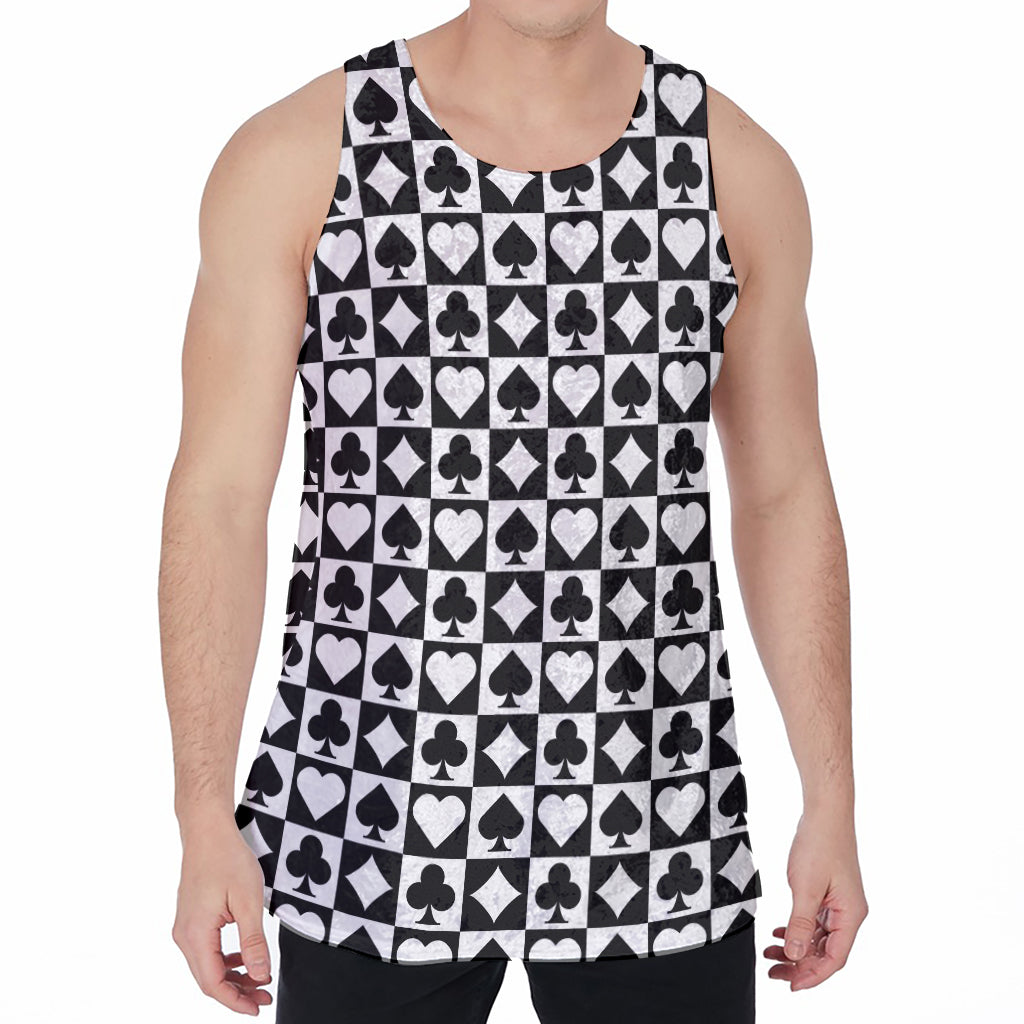 Black And White Playing Card Suits Print Men's Velvet Tank Top