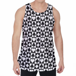 Black And White Playing Card Suits Print Men's Velvet Tank Top