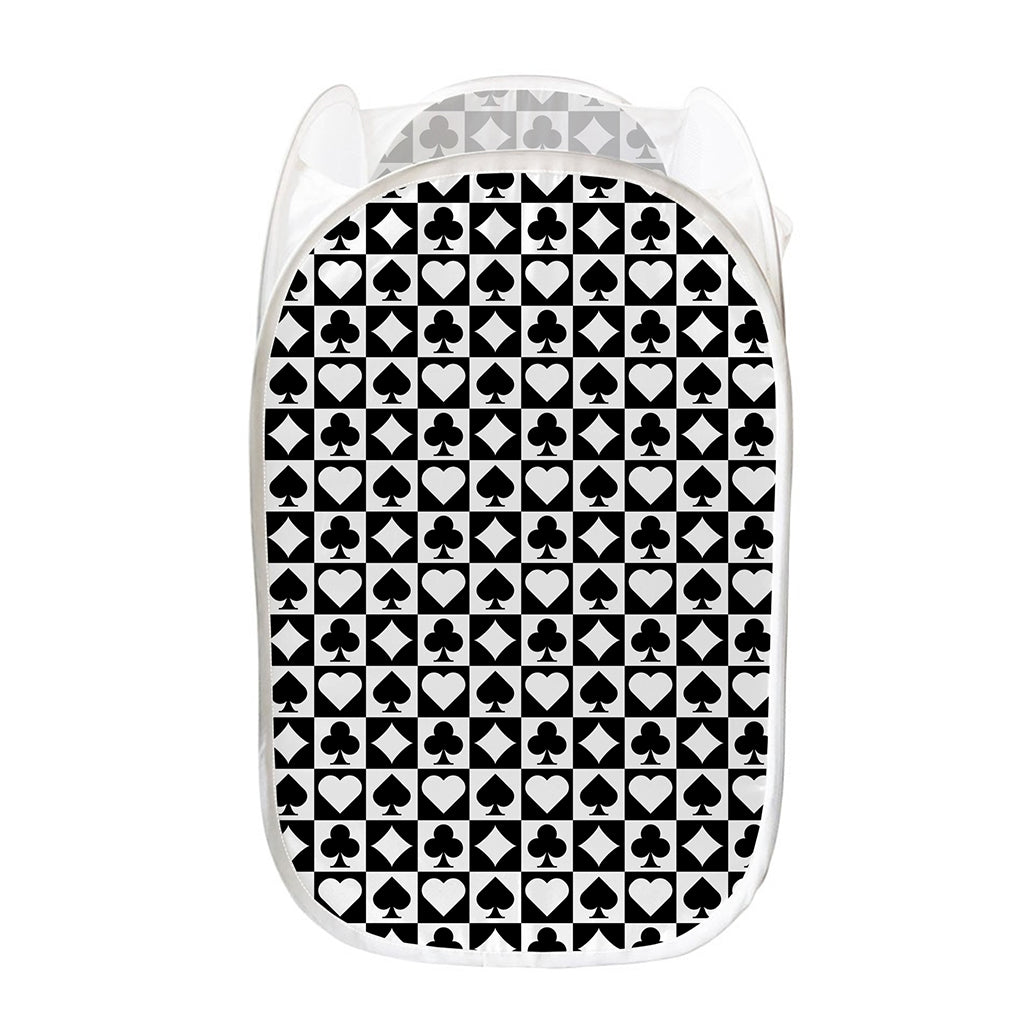 Black And White Playing Card Suits Print Mesh Laundry Hamper