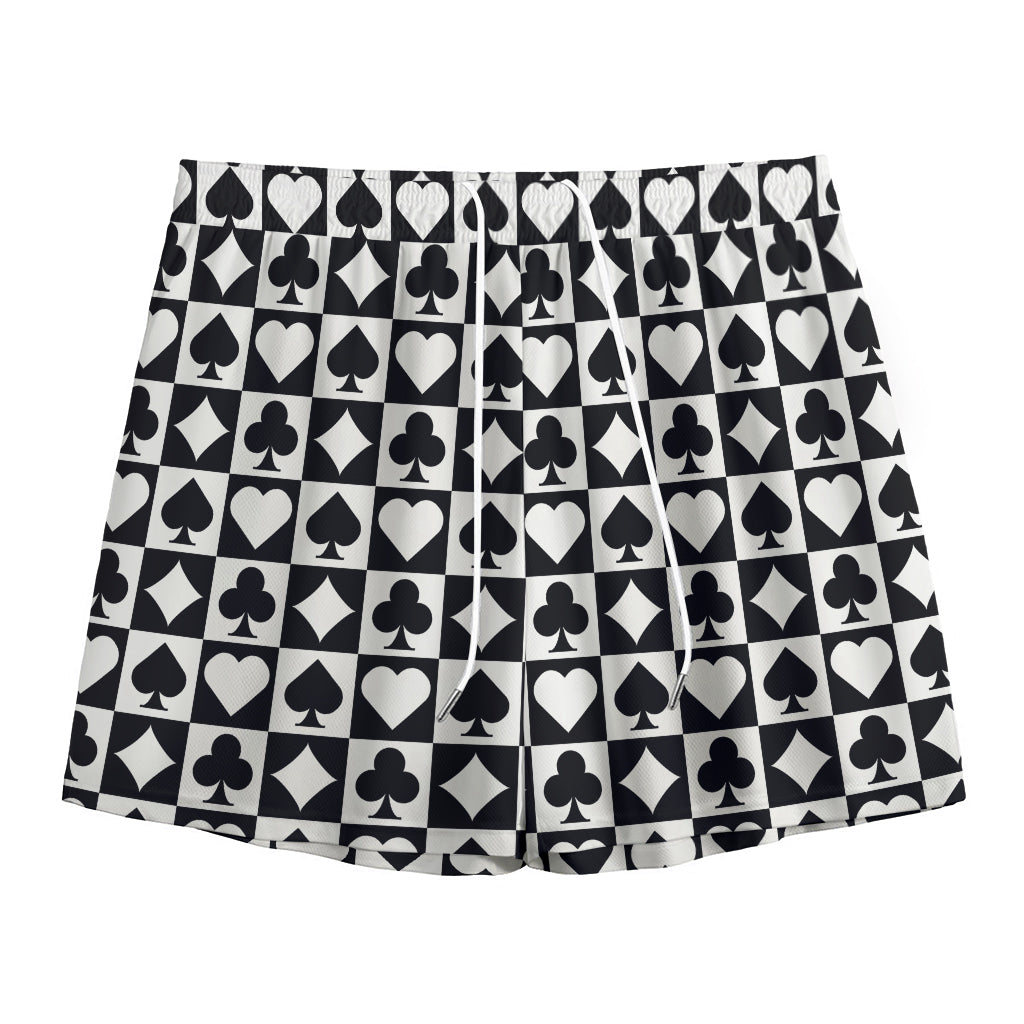 Black And White Playing Card Suits Print Mesh Shorts