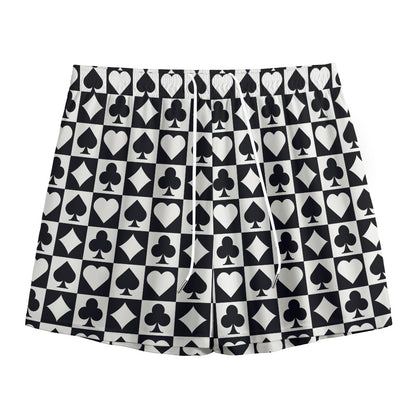 Black And White Playing Card Suits Print Mesh Shorts
