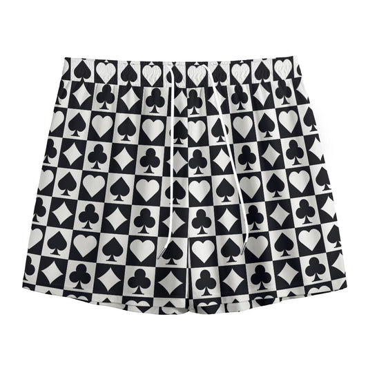 Black And White Playing Card Suits Print Mesh Shorts