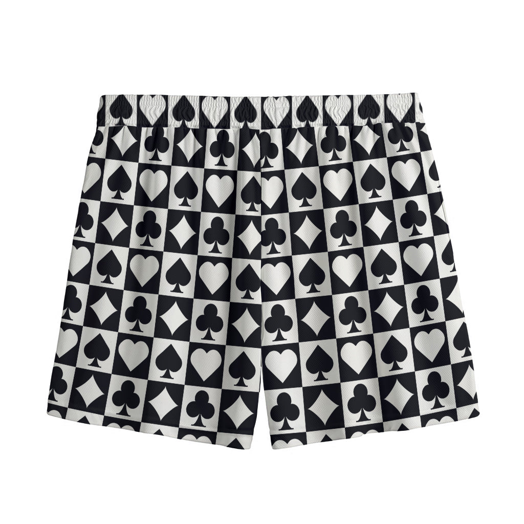 Black And White Playing Card Suits Print Mesh Shorts
