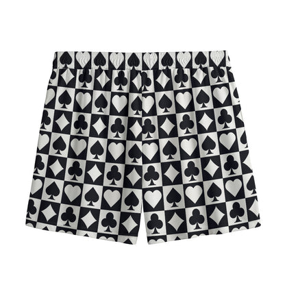 Black And White Playing Card Suits Print Mesh Shorts