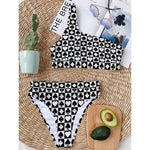 Black And White Playing Card Suits Print One Shoulder Bikini Top