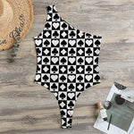Black And White Playing Card Suits Print One Shoulder Bodysuit