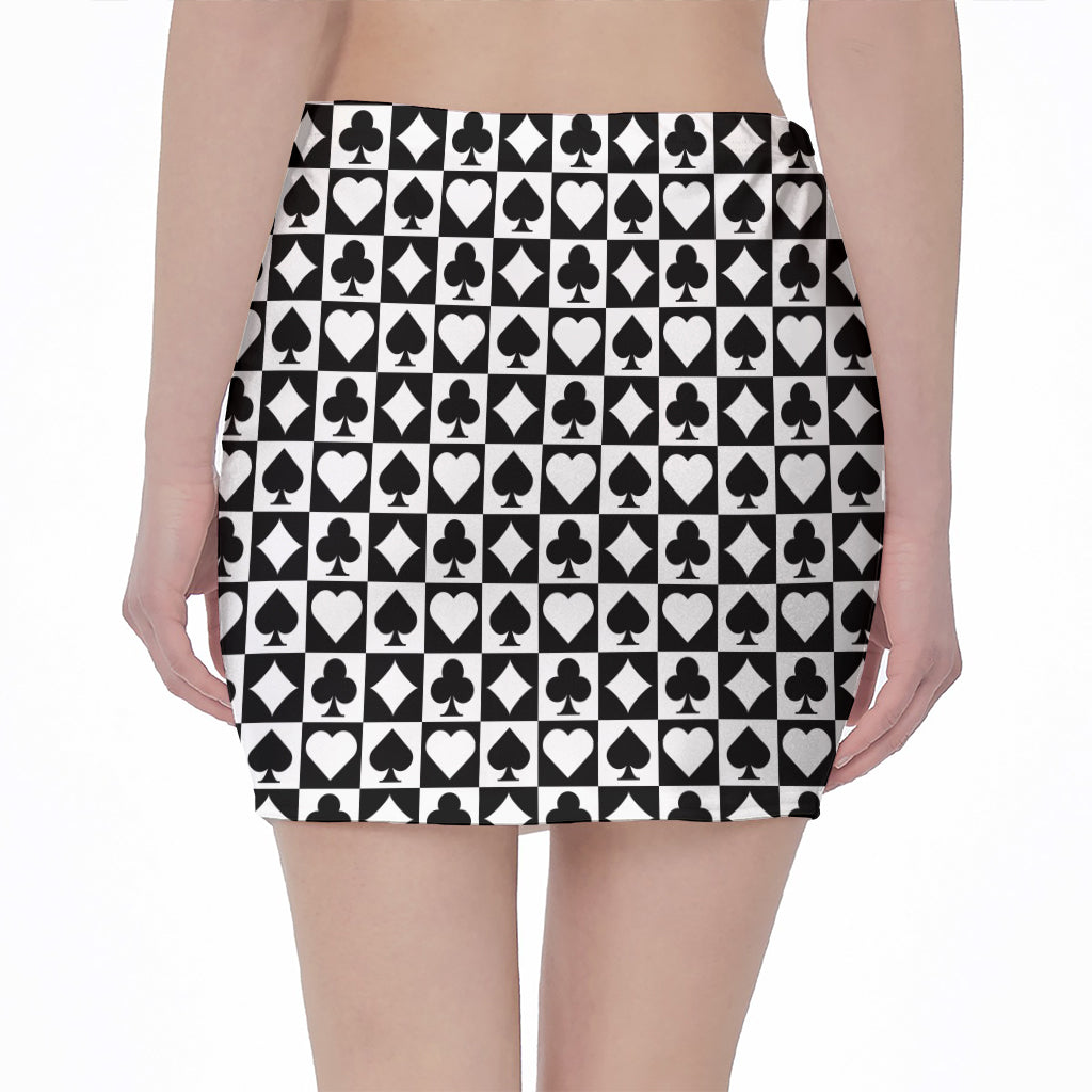 Black And White Playing Card Suits Print Pencil Mini Skirt