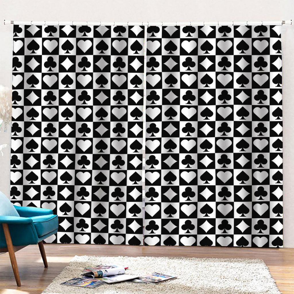 Black And White Playing Card Suits Print Pencil Pleat Curtains
