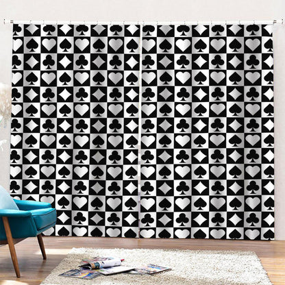 Black And White Playing Card Suits Print Pencil Pleat Curtains